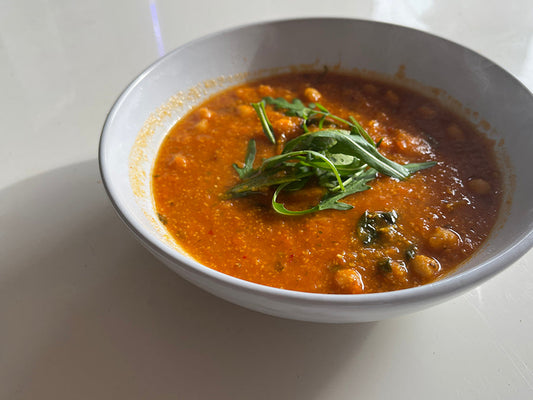 Delicious veggie soup with chickpeas, perfect as one of the best soups for muscle recovery