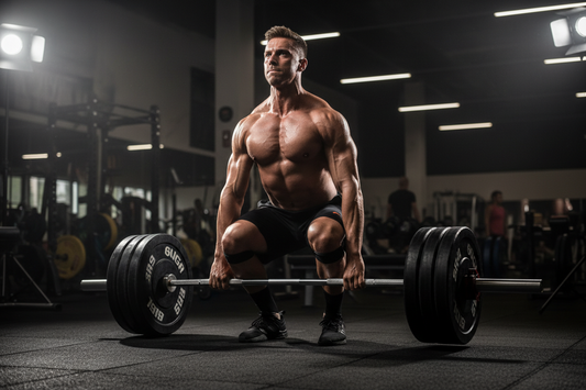 Man lifting gym weights equipment in a well-equipped fitness center for strength training