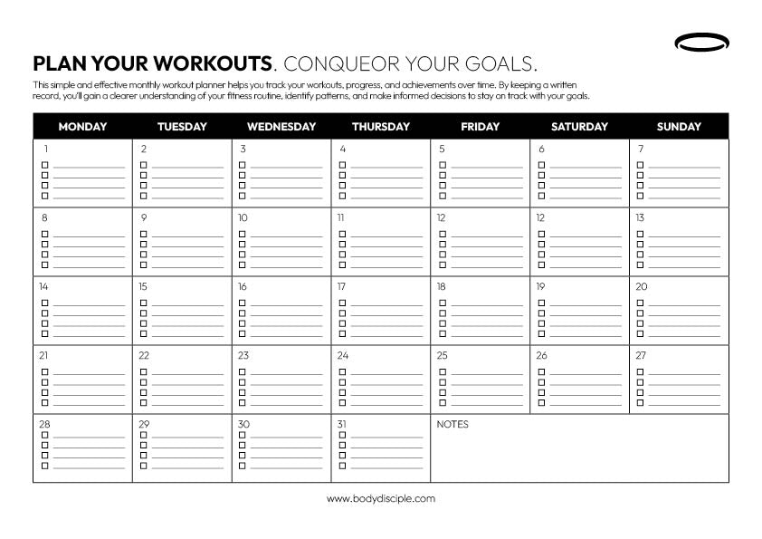 BD Free Monthly Muscle Planner Sheet